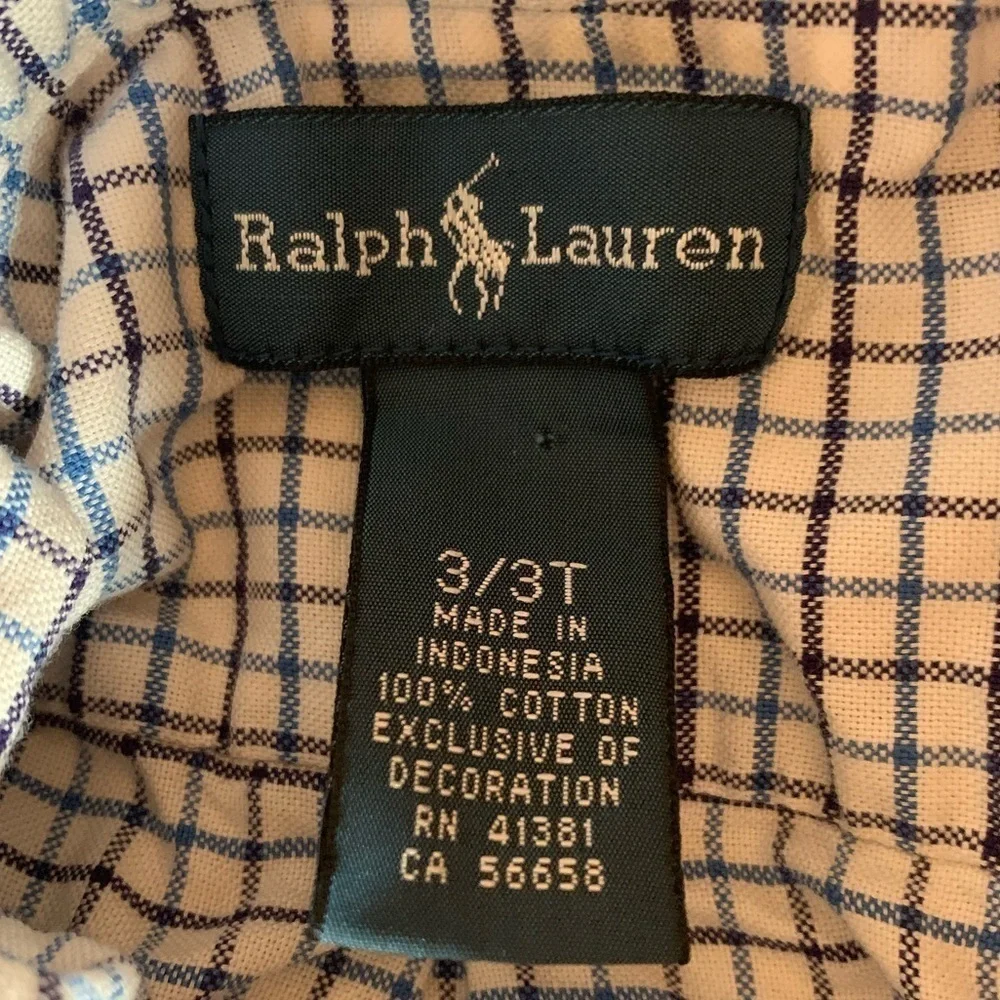 Ralph Lauren Blue White Long Sleeve Button Down Shirt Size 3T
